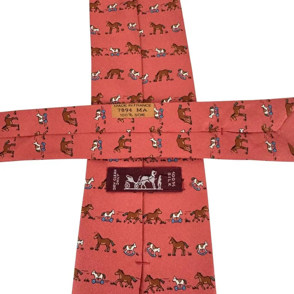 VTG Hermes Rocking Horse Print Silk Tie 7894 MA